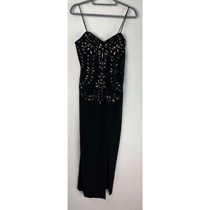 Sue Wong Nocturne Black Beaded Formal Evening MaxiGown Cropped Jacket Dress Sz 8